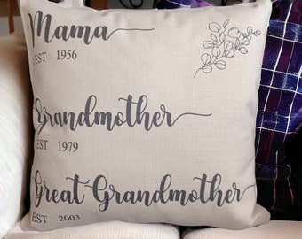 Personalized Pillow, Family Pillow, Gift for Mom/Grandma/Great Grandma. Customized throw pillow,