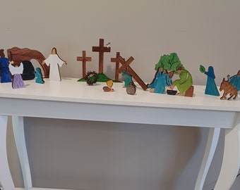 Handmade Holy Week Easter Scene: Painted Wood Resurrection Set