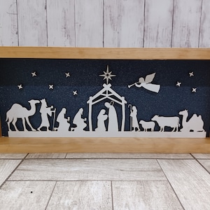 3D Nativity Scene Shadow Box Sign, Starry Night Nativity Scene, Christmas Sign, 3D NativityShelfSitter, Birth of Christ, Wood Nativity Scene