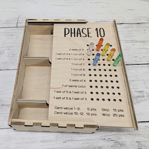 Phase 10 Laser Engraved Storage Box with Score Lid, Game Night, Family Gift, Game Night, Gift for Friends, Game Lovers Gift, Christmas Gift