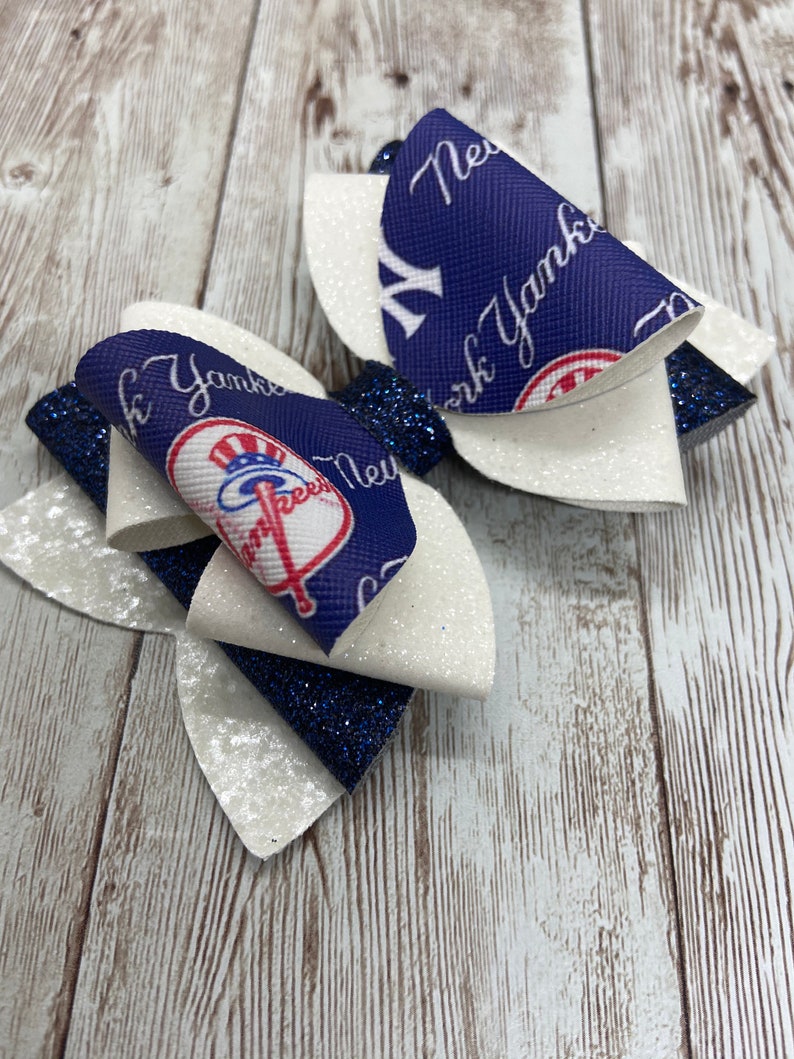 baseball hair bow faux leather bows New York Yankees