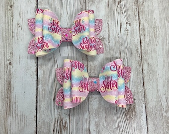 Big sister, little sister hair bow, matching bows, sister bows, faux leather bows, toddler hair clips