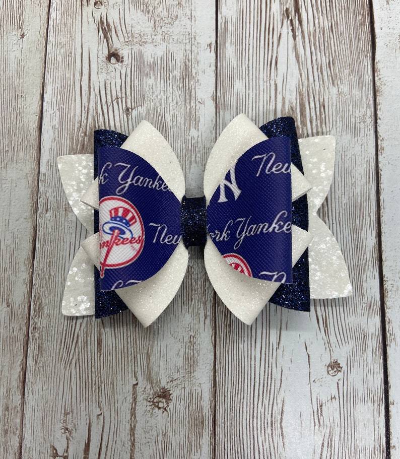 baseball hair bow faux leather bows New York Yankees