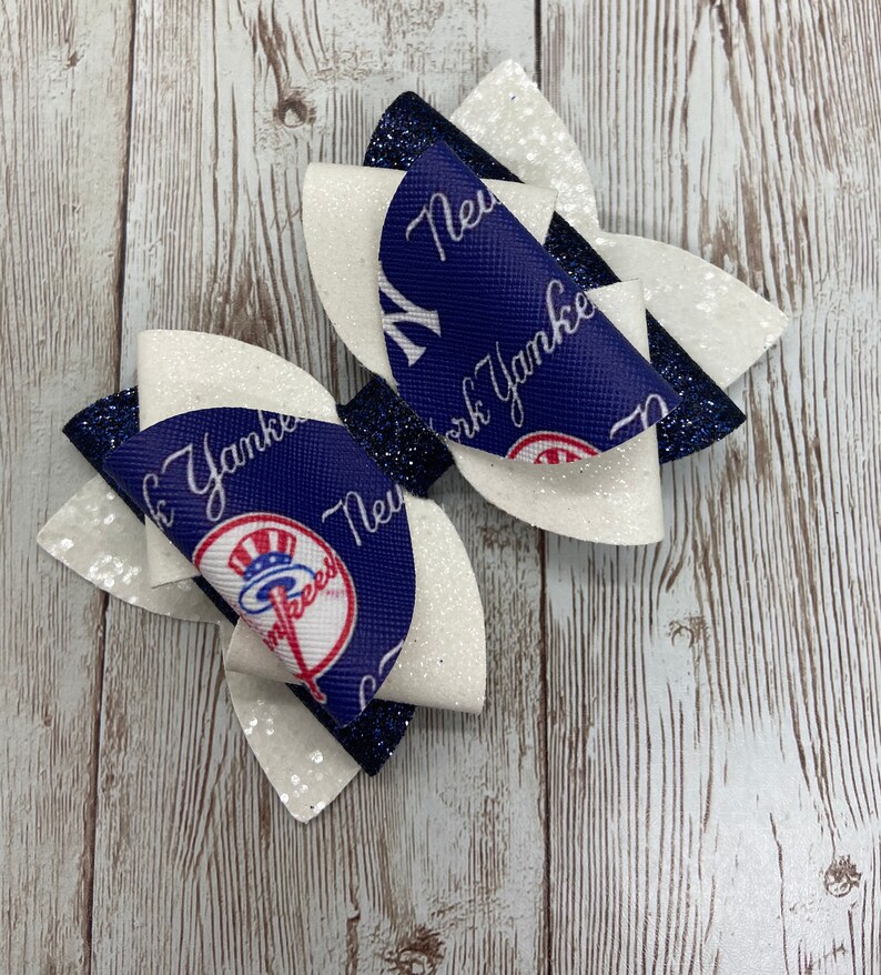 baseball hair bow faux leather bows New York Yankees