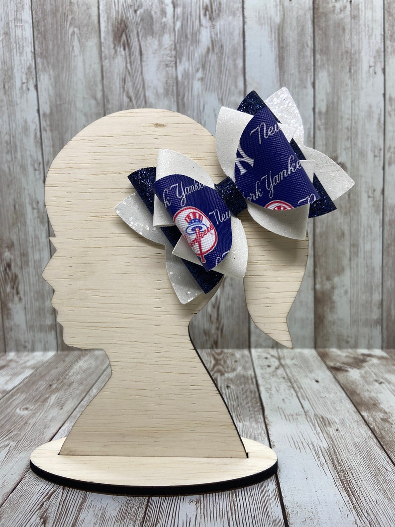 baseball hair bow faux leather bows New York Yankees