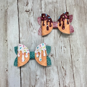 Ice cream hair bow, sprinkles bow, summer bows, toddler hair clips, baby headband, faux leather bows