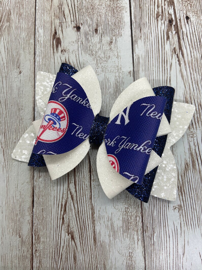 baseball hair bow faux leather bows New York Yankees