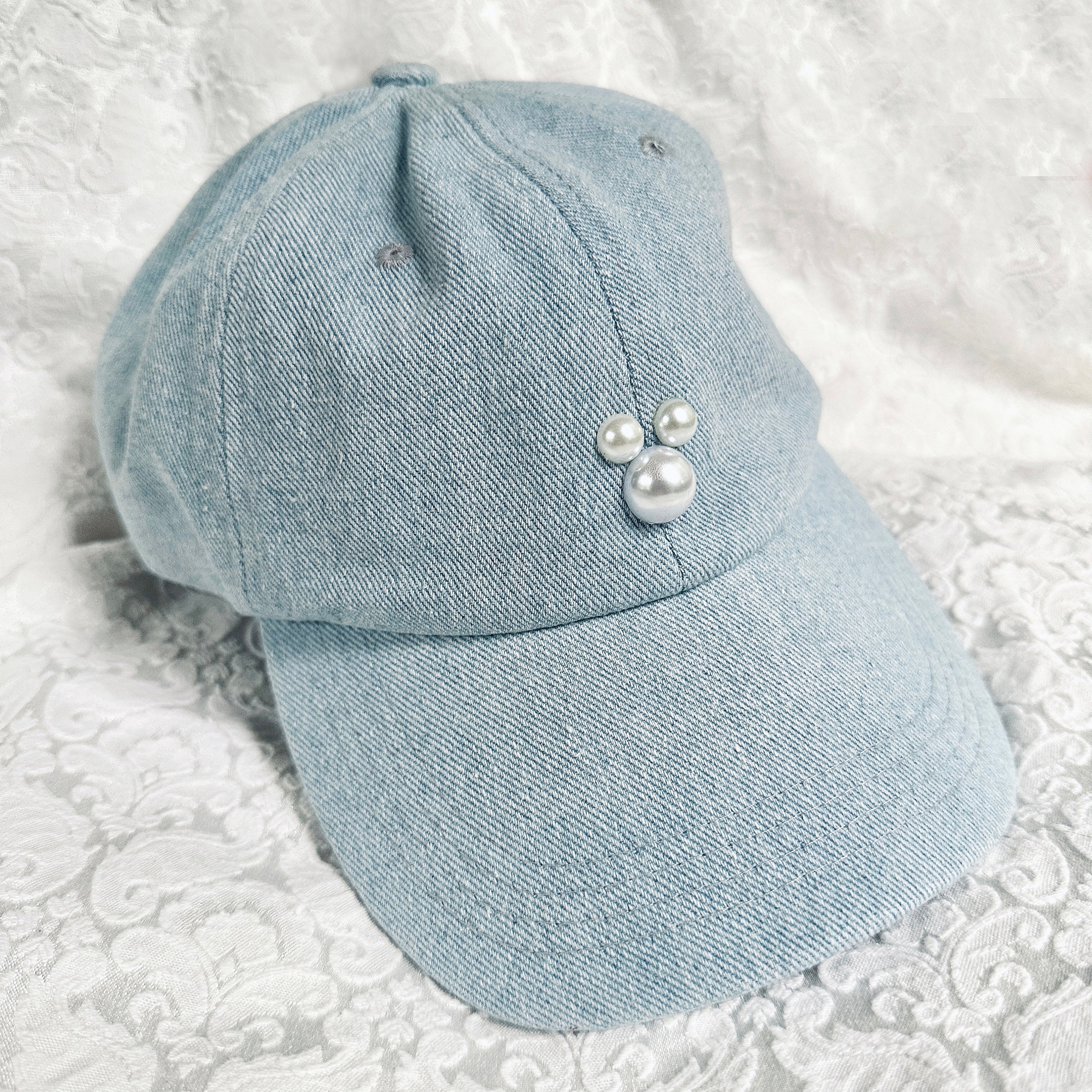CC classic denim pearl hat Top Headwear Fashion Vintage Pearl Jean Denim Bucket Hat  main image 3