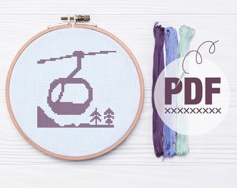 Adventure Cross Stitch Pattern, Gondola Ski Lift (Instant PDF Download)