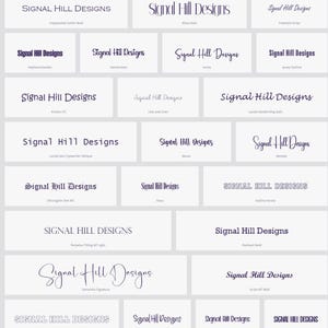 May include: A collection of various font designs, each presented on a white rectangular card. The text "Signal Hill Designs" appears at the top of each card, with different font styles displayed below. The fonts range from bold to script.