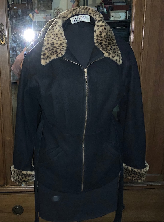 Jason Kole eighty percent wool jacket faux fur cuf