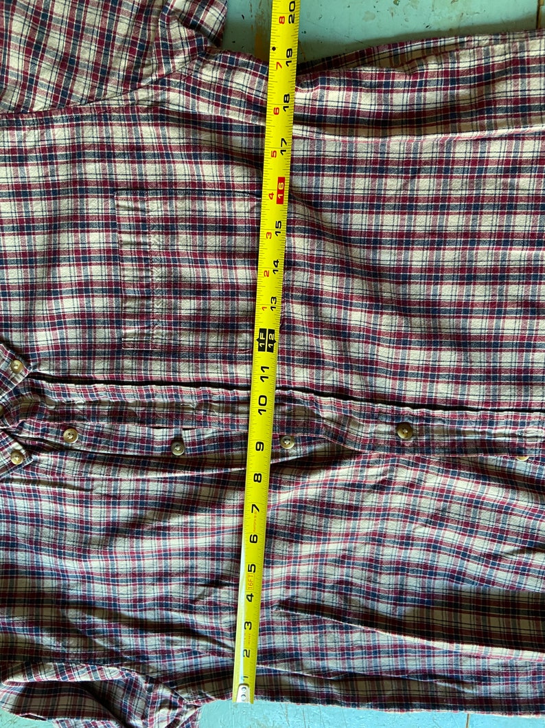 cotton red and blue small plaid button down Please see pics carefully for condition and measurements. PREP /& PLAID Men\u2019s small