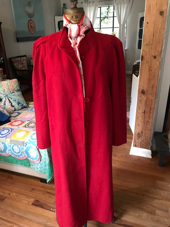 COLOR POP- Red- 1940s long coat. Pleated and padde