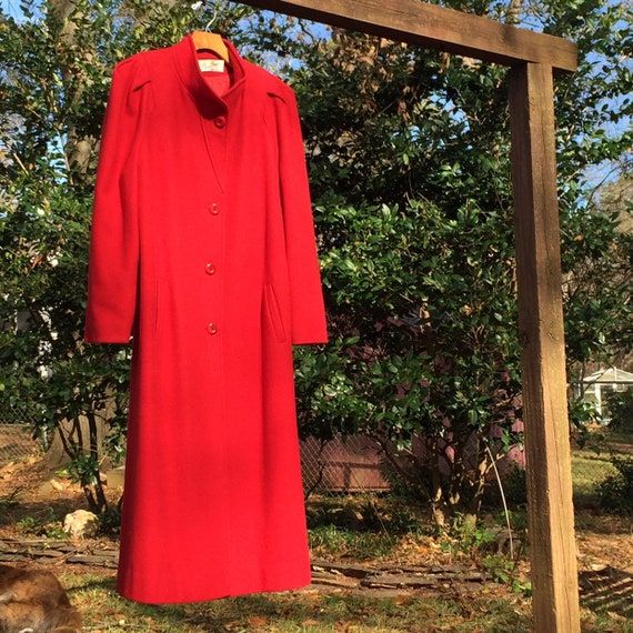 COLOR POP- Red- 1940s long coat. Pleated and padde