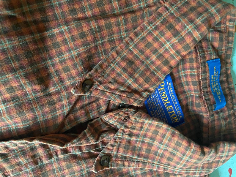 Size medium but trim s see pics for condition and measurement PREP /& PLAID Classic Pendleton prep red plaid subtle neutral blend