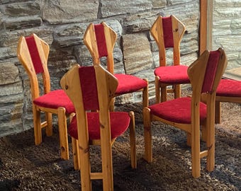 Set of six 1970's Brutalist solid pine dining chairs by Holger Danske