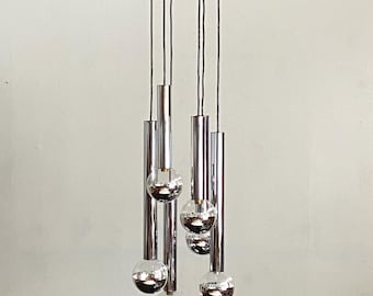 1970's Motoko Ishii large cascading six light chrome ball pendant light  - for STAFF Germany