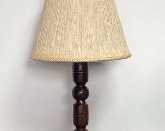 Mid century 1970's Swedish turned pine table lamp with jute rope lampshade