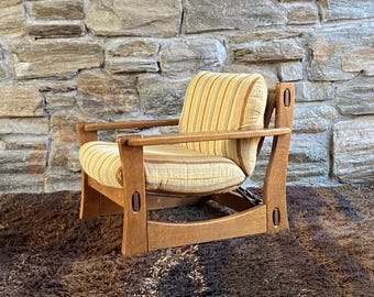 Mid century 1970's Brutalist oak sling lounge chair - Carl Straub