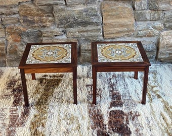 Pair of mid century Danish rosewood and ceramic tile side tables