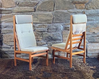 Pair of 1960's Danish pine Bernt Petersen high back "rag" side - dining chairs