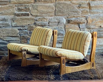 Pair of 1970's Brutalist oak sling lounge chairs - Carl Straub