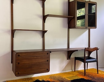 Mid century 1970's modernist walnut butcher block wall unit