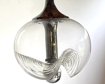 Large 1970's Koch & Lowry for Peill Putzler  glass and chrome pendant globe light