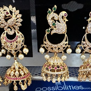 Peacock | Jhumka Earrings | Jhumki | Indian Jewelry| CZ Earrings | Dance| Bridesmaids Gifts | Ruby | Emerald | One Gram Gold Jewelry