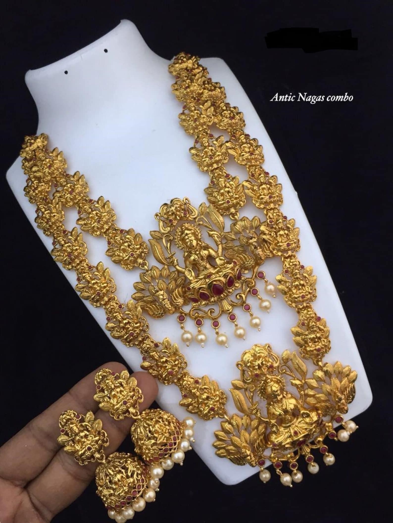 Shiny Gold Nagas Bridal Combo Necklace Set South Indian | Etsy
