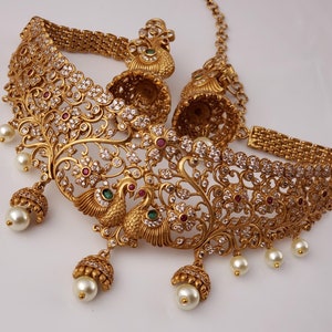 AWG 20 | Bridal | Choker Necklace | Jhumka Earrings | South Indian Jewelry | Kerala Jewelry | Ethnic Jewelry | Peacock |Ruby | Emerald|Kemp