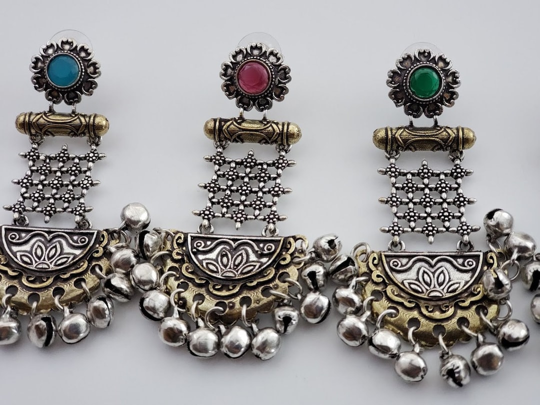Oxidized Ghungroo Earrings: Two Tone Indian Jewelry