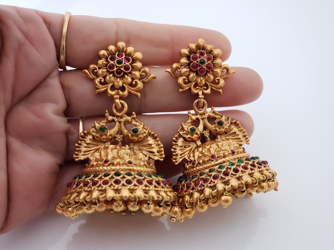 Big Jhumka Earrings South Indian Wedding Jewellery Kemp - Etsy Denmark