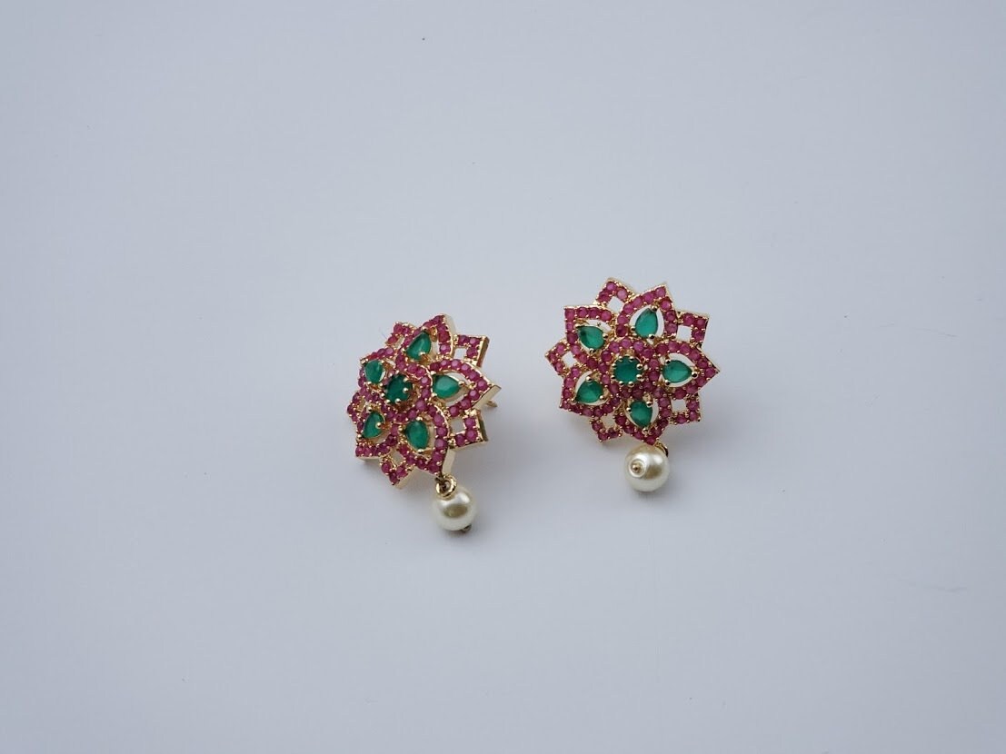 Big Indian Stud Earrings CZ Studs Indian Jewelry Gold Etsy