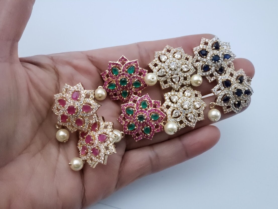 Big Indian Stud Earrings CZ Studs Indian Jewelry Gold Etsy UK