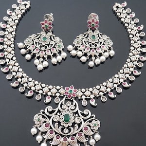 Silver Bridal Set | Matte finish | Indian Jewellery | Indian Wedding Jewelry | Mango leaf necklace | Maanga malai  | Temple jewelry