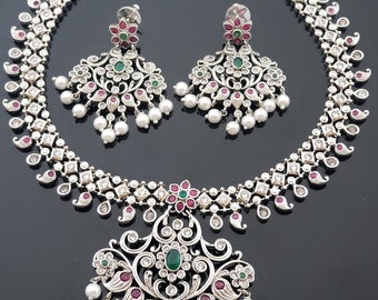 Silver Bridal Set | Matte finish | Indian Jewellery | Indian Wedding Jewelry | Mango leaf necklace | Maanga malai  | Temple jewelry