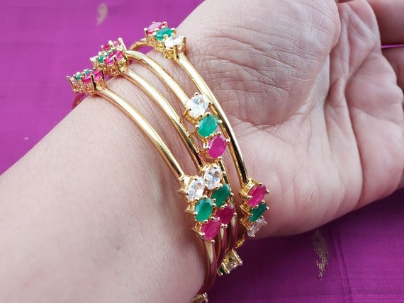 4 Bangles One Gram Gold Indian Jewelry AD indian Wedding Jewelry Dancebangles Bracelet stone Bangles Gift for Her Etsy Canada