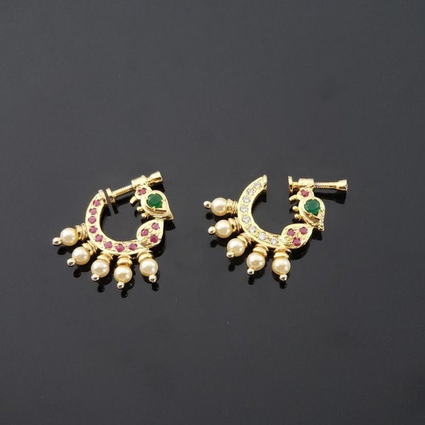 Left Side | Nose Ring | Nose Pin | No nose piercing required | Bridal | Indian Jewelry | South Indian Nose Pin|Nose Hoop