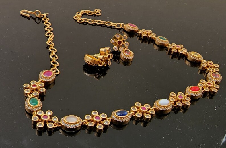 Navratan Choker Necklace Temple Jewelry South Indian Etsy