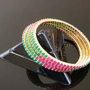 Ruby & Emerald Bangles: Indian Bridal Jewelry, Gold Plated (Set of 4)