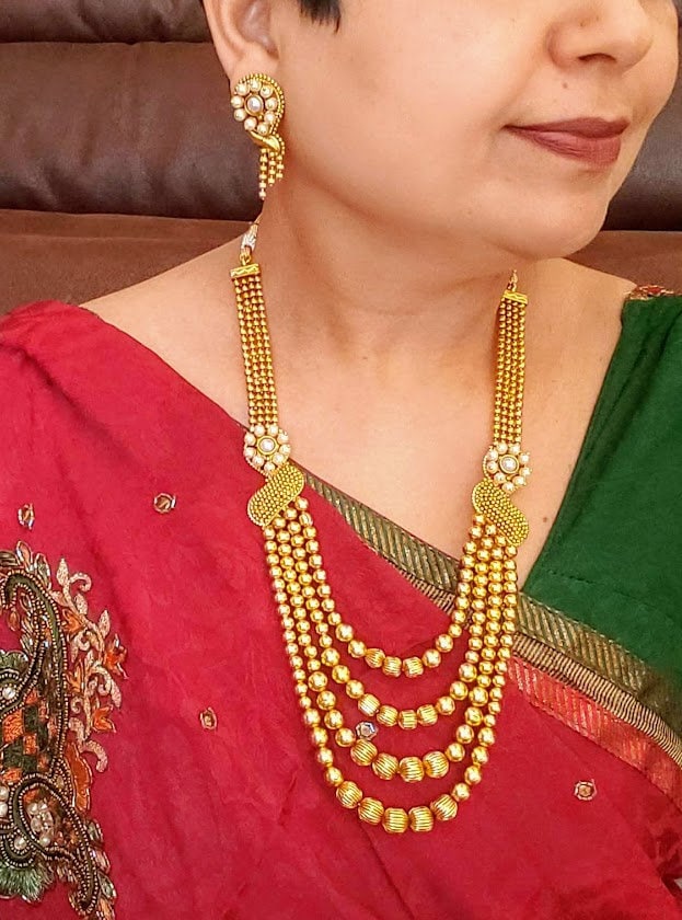 Blue Mohan Mala golden Long Haram long Necklace Indian Jewelry