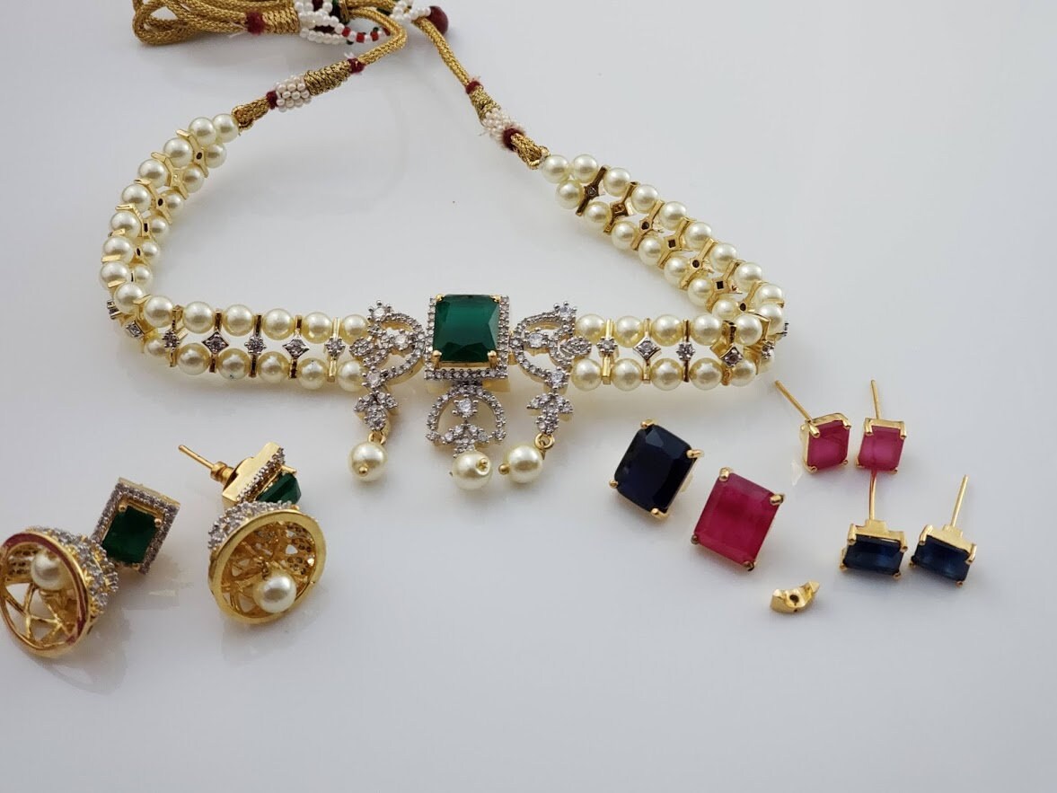 Changeable stone necklace set best sale