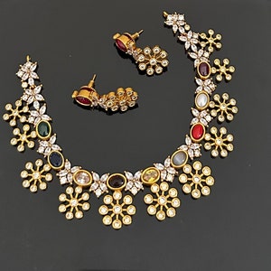Navratan Choker Necklace | Temple Jewelry | South Indian Wedding Jewellery | Gift | Bridal Jewelry | Kemp Jewelry |