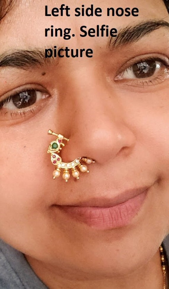 Red Stone Silver Oxidized Nath/indian Bridal Left Nostril Nose Ring/ Bridal Nose  Ring/ Indian Nose Pin/ Clip on Nose Ring/ Nath/girls Wear - Etsy
