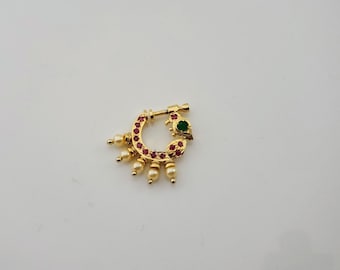 Anillo para la nariz izquierda: joyería nupcial india, no requiere perforación.