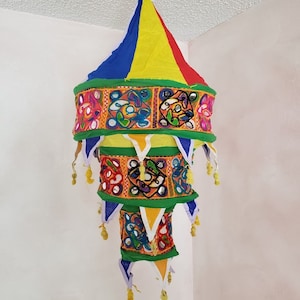 Cotton Hanging Lantern | Festival Wedding Decoration | Indian Wedding Decor | Colorful Fabric | Plastic Mirror Work | Home Decor | Gift Item