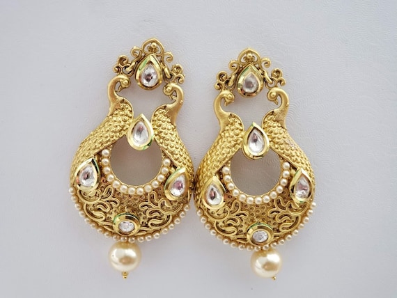 AWG 18 Kundan Earrings Indian Jewelry Dance Pearl giftbollywood Jewelry Peacock Earrings Stud Earrings Golden Earrings Etsy Canada