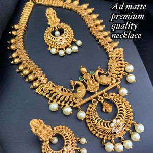 AWG 21 | Matte Gold Finish South Indian Jewelry |Indian Jewelry | Peacock Necklace |Temple jewelry |Gift | Christmas | Kerala|Ethnic | Pearl