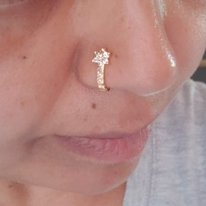 CZ Gold Plated Fake Nose Ring For Women Faux Nose Pin No nose piercing required Bridal Jewelry Nose Hoop Nose Jewelry Ear Cuff image 3